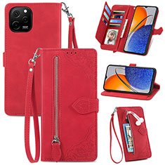 Custodia Portafoglio In Pelle Cover con Supporto S06D per Huawei Enjoy 50z Rosso