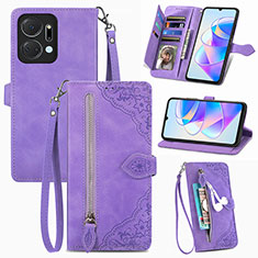 Custodia Portafoglio In Pelle Cover con Supporto S06D per Huawei Honor X7a Viola