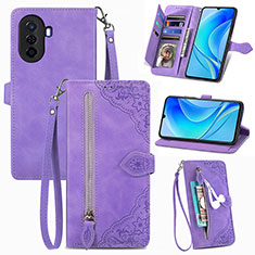 Custodia Portafoglio In Pelle Cover con Supporto S06D per Huawei Nova Y70 Viola