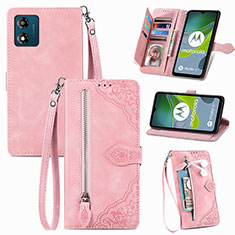 Custodia Portafoglio In Pelle Cover con Supporto S06D per Motorola Moto E13 Rosa