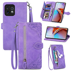 Custodia Portafoglio In Pelle Cover con Supporto S06D per Motorola Moto Edge 40 Pro 5G Viola