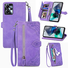 Custodia Portafoglio In Pelle Cover con Supporto S06D per Motorola Moto G13 Viola