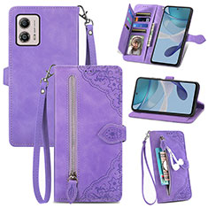 Custodia Portafoglio In Pelle Cover con Supporto S06D per Motorola Moto G53j 5G Viola