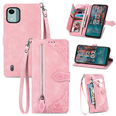 Custodia Portafoglio In Pelle Cover con Supporto S06D per Nokia C12 Plus Rosa