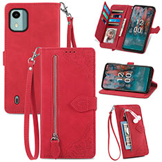 Custodia Portafoglio In Pelle Cover con Supporto S06D per Nokia C12 Plus Rosso