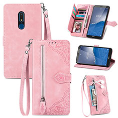 Custodia Portafoglio In Pelle Cover con Supporto S06D per Nokia C3 Rosa