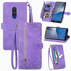 Custodia Portafoglio In Pelle Cover con Supporto S06D per Nokia C3 Viola