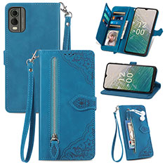 Custodia Portafoglio In Pelle Cover con Supporto S06D per Nokia C32 Blu