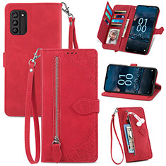 Custodia Portafoglio In Pelle Cover con Supporto S06D per Nokia G100 Rosso