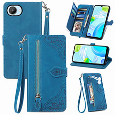 Custodia Portafoglio In Pelle Cover con Supporto S06D per Realme C30 Blu