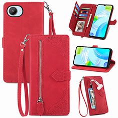 Custodia Portafoglio In Pelle Cover con Supporto S06D per Realme C30 Rosso