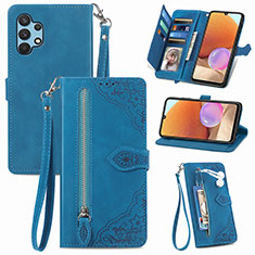 Custodia Portafoglio In Pelle Cover con Supporto S06D per Samsung Galaxy A32 4G Blu