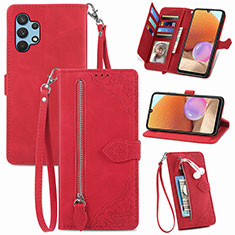 Custodia Portafoglio In Pelle Cover con Supporto S06D per Samsung Galaxy A32 4G Rosso