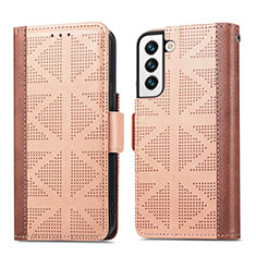 Custodia Portafoglio In Pelle Cover con Supporto S06D per Samsung Galaxy S23 Plus 5G Marrone Chiaro