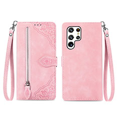 Custodia Portafoglio In Pelle Cover con Supporto S06D per Samsung Galaxy S23 Ultra 5G Oro Rosa