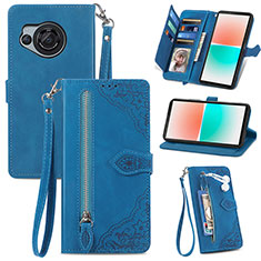 Custodia Portafoglio In Pelle Cover con Supporto S06D per Sharp Aquos R8 Blu