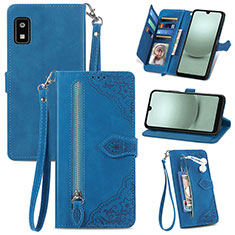 Custodia Portafoglio In Pelle Cover con Supporto S06D per Sharp Aquos wish3 Blu