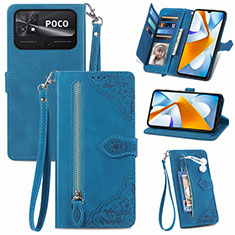 Custodia Portafoglio In Pelle Cover con Supporto S06D per Xiaomi Poco C40 Blu