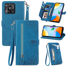 Custodia Portafoglio In Pelle Cover con Supporto S06D per Xiaomi Redmi 10 India Blu