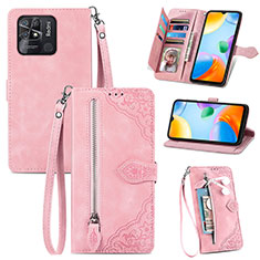 Custodia Portafoglio In Pelle Cover con Supporto S06D per Xiaomi Redmi 10 India Rosa