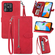 Custodia Portafoglio In Pelle Cover con Supporto S06D per Xiaomi Redmi 10 India Rosso