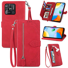 Custodia Portafoglio In Pelle Cover con Supporto S06D per Xiaomi Redmi 10 Power Rosso