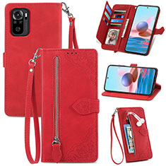 Custodia Portafoglio In Pelle Cover con Supporto S06D per Xiaomi Redmi Note 10 4G Rosso