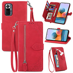 Custodia Portafoglio In Pelle Cover con Supporto S06D per Xiaomi Redmi Note 10 Pro Max Rosso