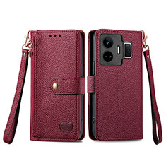 Custodia Portafoglio In Pelle Cover con Supporto S07D per Realme GT3 5G Rosso