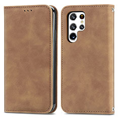 Custodia Portafoglio In Pelle Cover con Supporto S07D per Samsung Galaxy S22 Ultra 5G Marrone