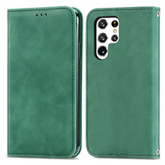 Custodia Portafoglio In Pelle Cover con Supporto S07D per Samsung Galaxy S22 Ultra 5G Verde