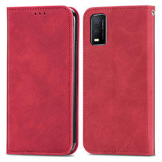 Custodia Portafoglio In Pelle Cover con Supporto S08D per Vivo Y3s (2021) Rosso