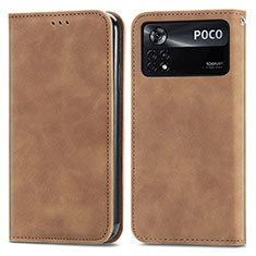 Custodia Portafoglio In Pelle Cover con Supporto S08D per Xiaomi Poco X4 Pro 5G Marrone