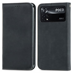 Custodia Portafoglio In Pelle Cover con Supporto S08D per Xiaomi Poco X4 Pro 5G Nero