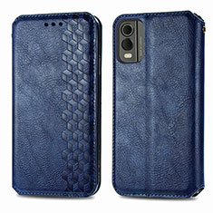 Custodia Portafoglio In Pelle Cover con Supporto S09D per Nokia C32 Blu