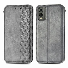 Custodia Portafoglio In Pelle Cover con Supporto S09D per Nokia C32 Grigio