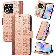 Custodia Portafoglio In Pelle Cover con Supporto S11D per Huawei Honor 60 SE 5G Marrone Chiaro