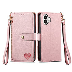 Custodia Portafoglio In Pelle Cover con Supporto S15D per Nothing Phone 2 Rosa