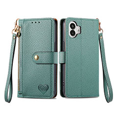 Custodia Portafoglio In Pelle Cover con Supporto S15D per Nothing Phone 2 Verde