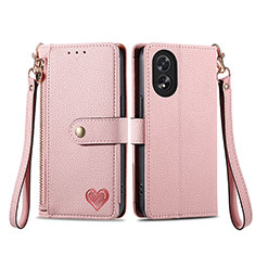 Custodia Portafoglio In Pelle Cover con Supporto S15D per Oppo A18 Rosa