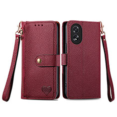 Custodia Portafoglio In Pelle Cover con Supporto S15D per Oppo A38 Rosso