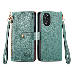 Custodia Portafoglio In Pelle Cover con Supporto S15D per Oppo A38 Verde