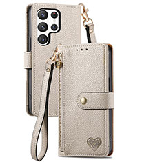 Custodia Portafoglio In Pelle Cover con Supporto S15D per Samsung Galaxy S22 Ultra 5G Grigio