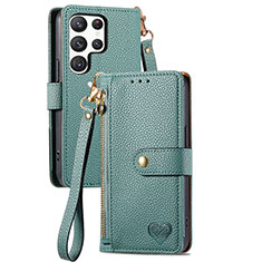 Custodia Portafoglio In Pelle Cover con Supporto S15D per Samsung Galaxy S23 Ultra 5G Verde