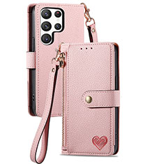 Custodia Portafoglio In Pelle Cover con Supporto S15D per Samsung Galaxy S24 Ultra 5G Rosa