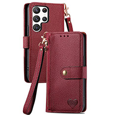 Custodia Portafoglio In Pelle Cover con Supporto S15D per Samsung Galaxy S25 Ultra 5G Rosso