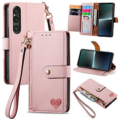 Custodia Portafoglio In Pelle Cover con Supporto S15D per Sony Xperia 1 V Rosa