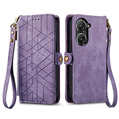 Custodia Portafoglio In Pelle Cover con Supporto S17D per Asus Zenfone 9 Viola