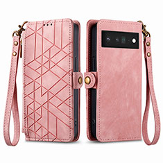 Custodia Portafoglio In Pelle Cover con Supporto S17D per Google Pixel 6 5G Rosa