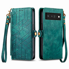 Custodia Portafoglio In Pelle Cover con Supporto S17D per Google Pixel 6 5G Verde